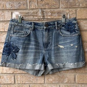 All Saints Pam Rose Embroidered Denim Shorts